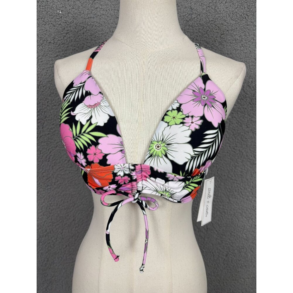 Salt + Cove Womens Floral Print Nylon Bikini Swim Top CUp SIze D/DD Multi NWT's.